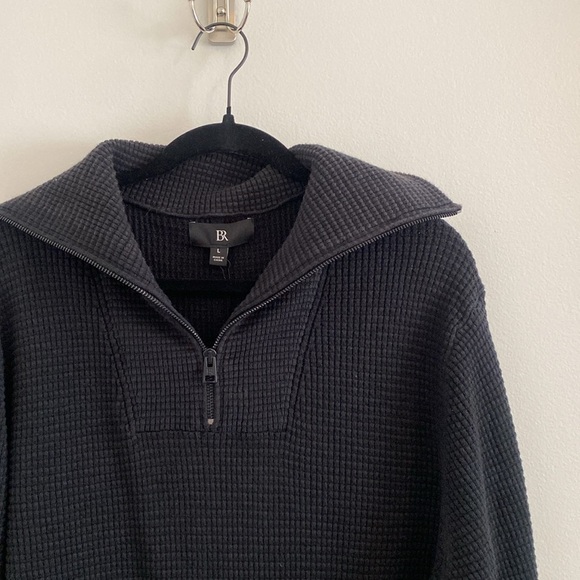 NWT Banana Republic Men's Cotton Waffle-Knit Half-Zip Sweater Black Size Large - Picture 4 of 11